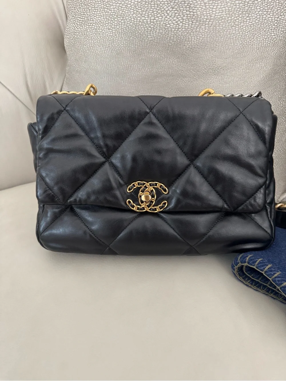 Chanel 19 Black Quilted Lambskin Shoulder Bag with Two-tone Hardware - Picture 1 of 7